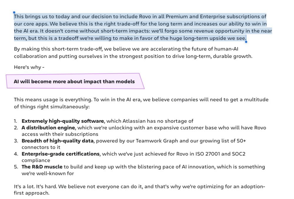 Atlassian: “We’re Not Going to Charge Most Customers Extra for AI Anymore”.  The Beginning of the End of the AI Upsell? - SaaStr